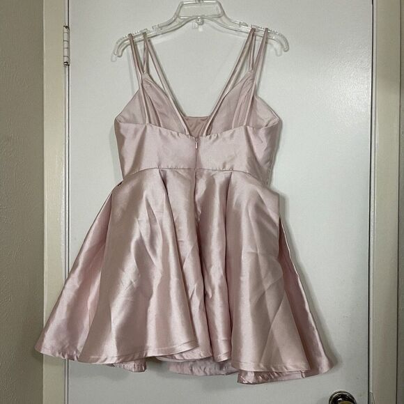 Alyce Paris 3764 V Neckline Mikado Fit and Flare Baby doll Pink Cocktail Dress - Picture 6 of 9